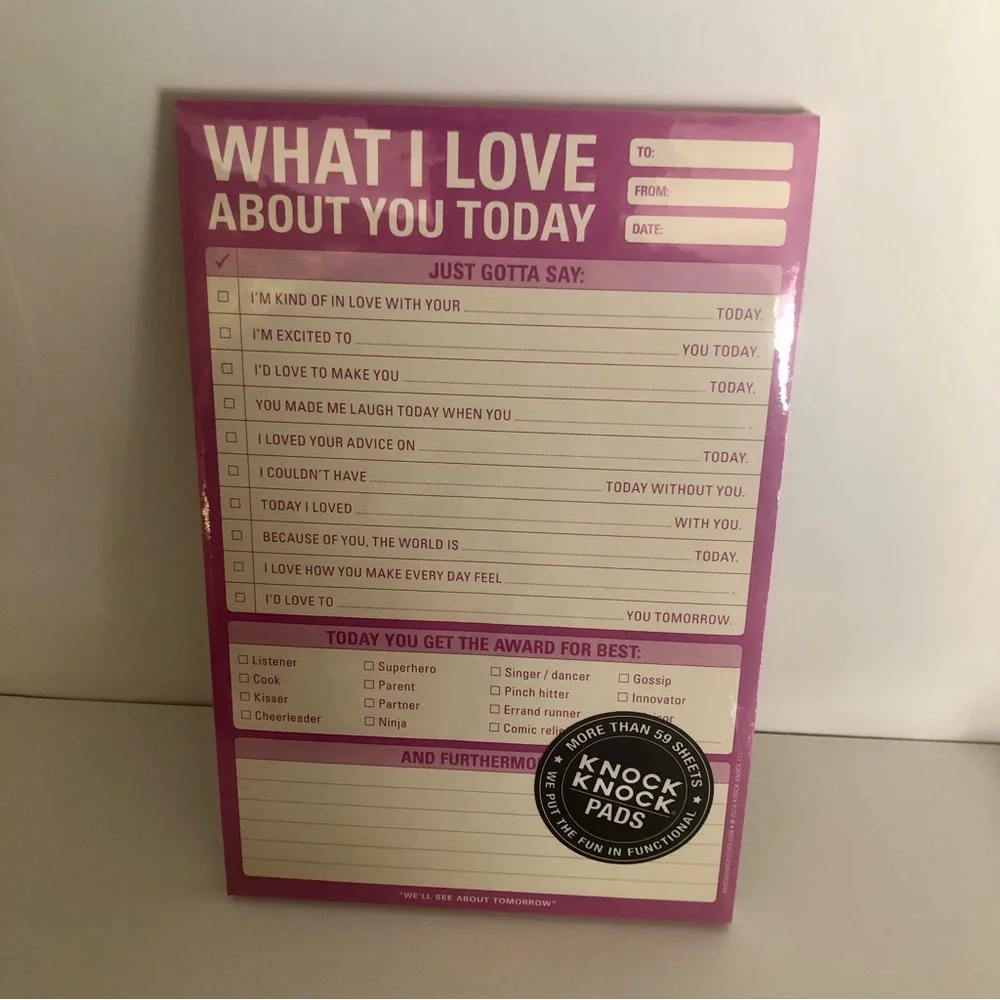 NEW✨ What I Love About You Today Notepad Sheets Knock Knock Note Prompt Pad